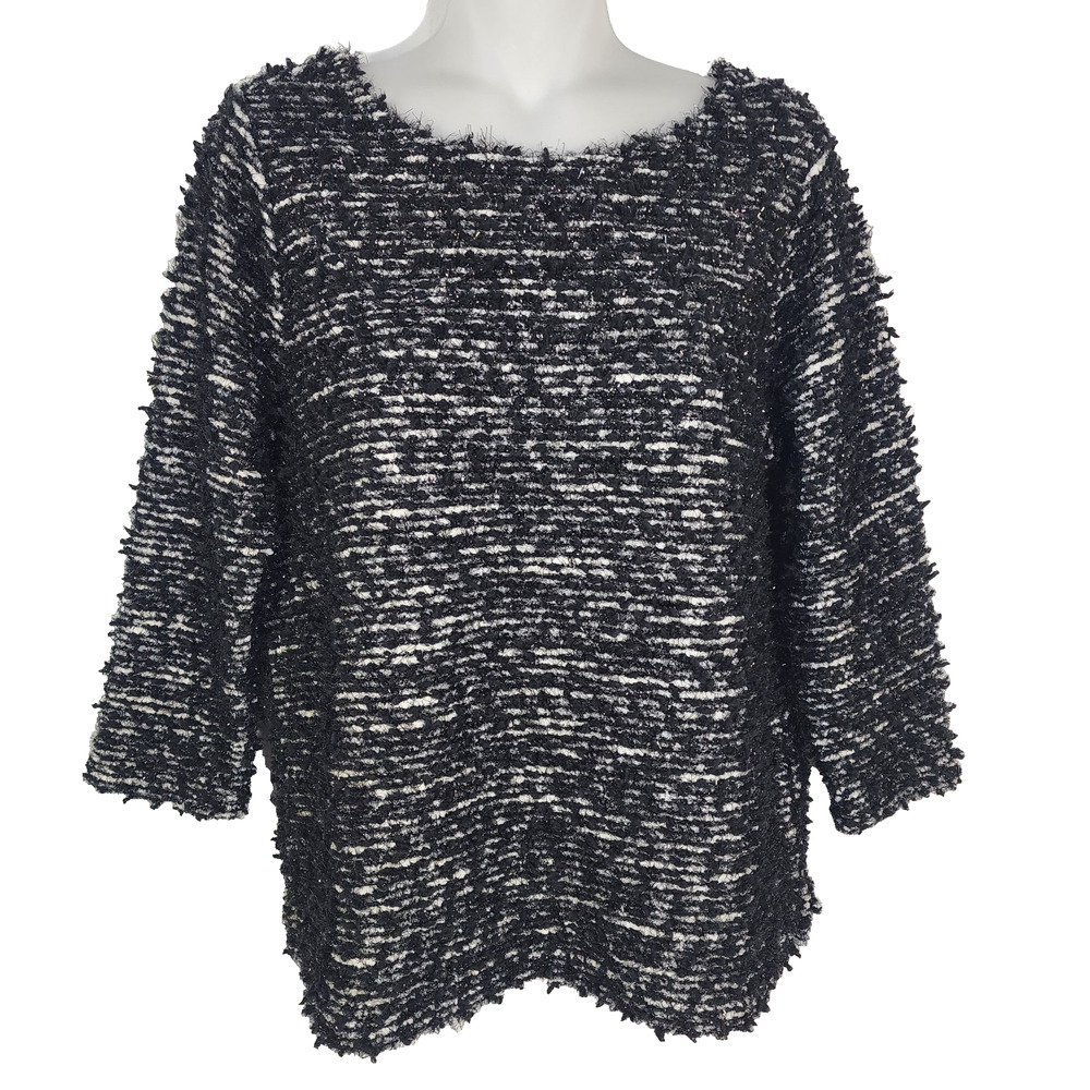 Chico's Sweater Womens Sz 0 Small Black Textured 3/4 Sleeve Pullover Stretch Top